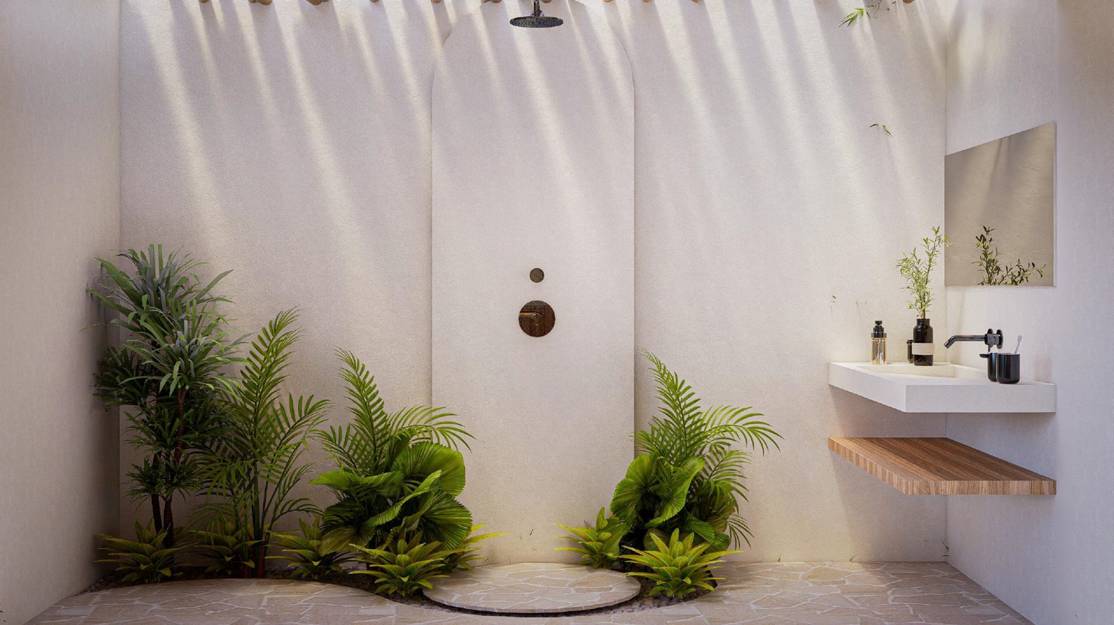 Tropical outdoor shower at Zula Villas